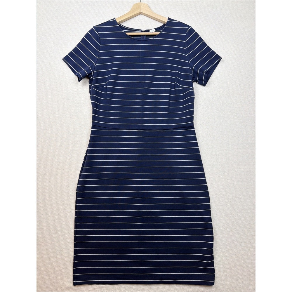 Old Navy Women's Navy Striped Knit Sheath Dress L Tall Ponte Stretch Knee Length